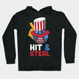 Hit and steal baseball lover gift, 4th of july gift idea, american flag baseball, independence day Hoodie